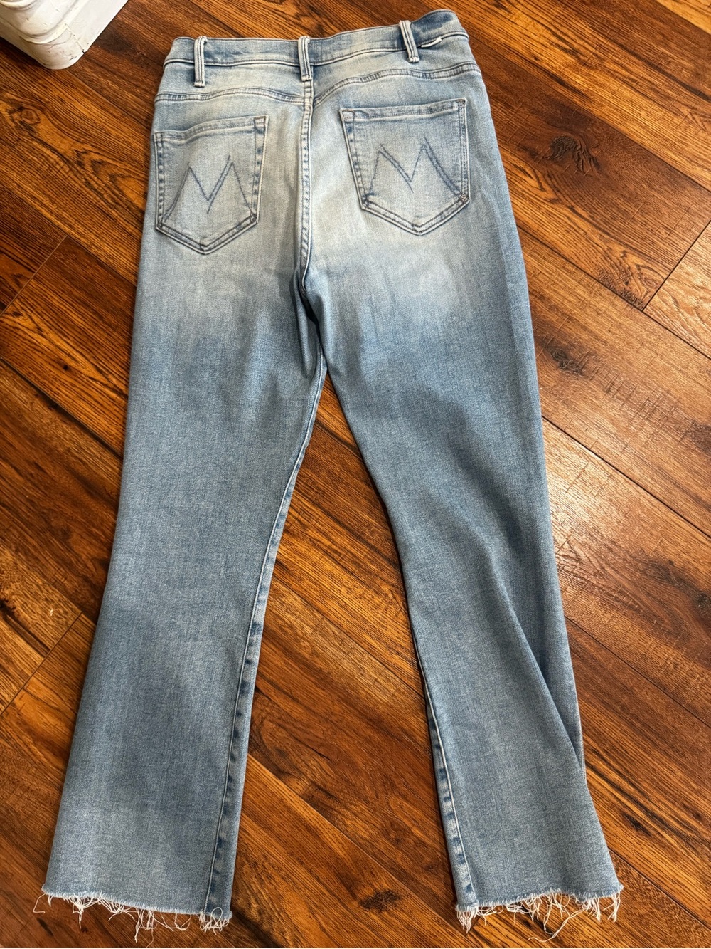 MOTHER the hustler ankle fray Light Blue Flared Jeans with Frayed Hem